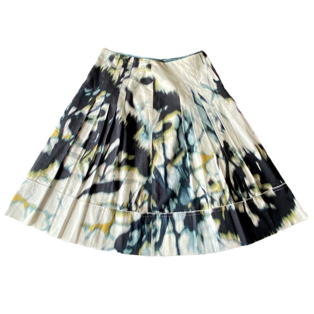 Elie Tahari Watercolor Pleated A-Line Abstract Skirt